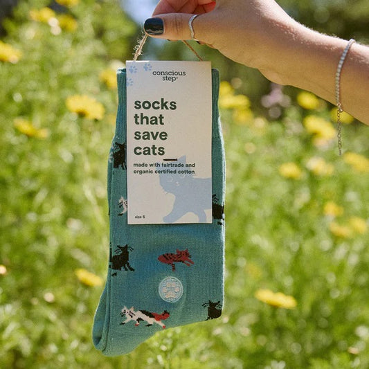 Cat Socks Small Teal Cats