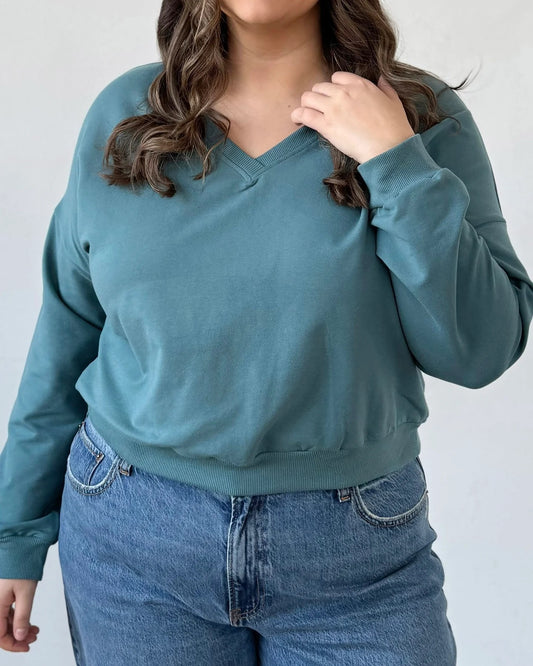 Larisa V-Neck Pullover - Dark Aqua