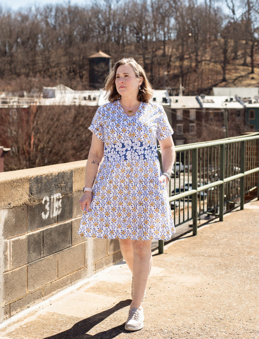 Retro Floral Organic Button Dress