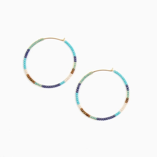 Beaded Hoop Earrings - Turquoise Sand