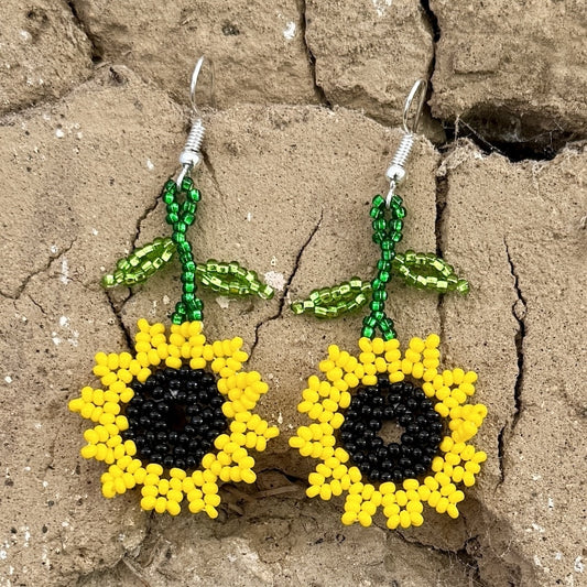 Beaded Sunflower Earrings