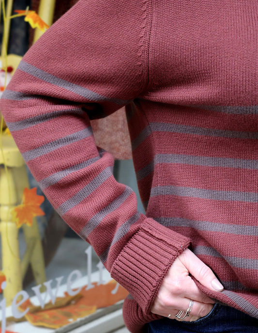 V-Neck Sweater - Masala Stripe