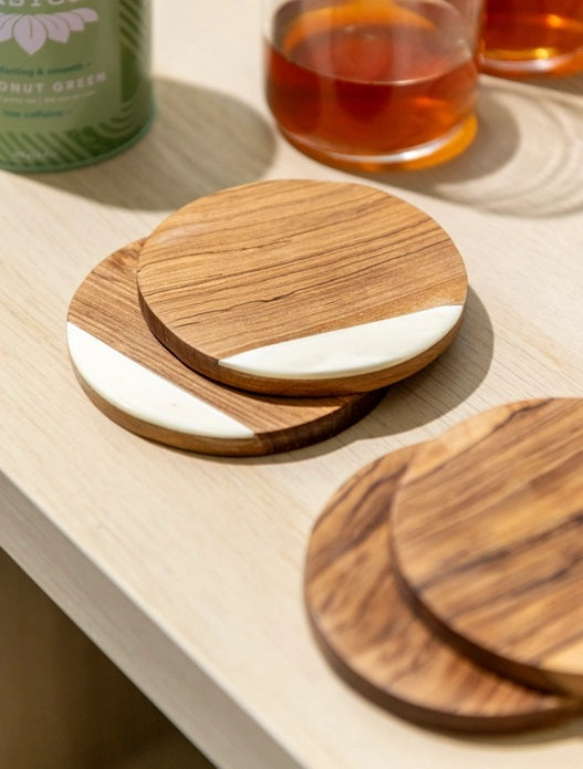 Bone Inlay Olive Wood Coasters