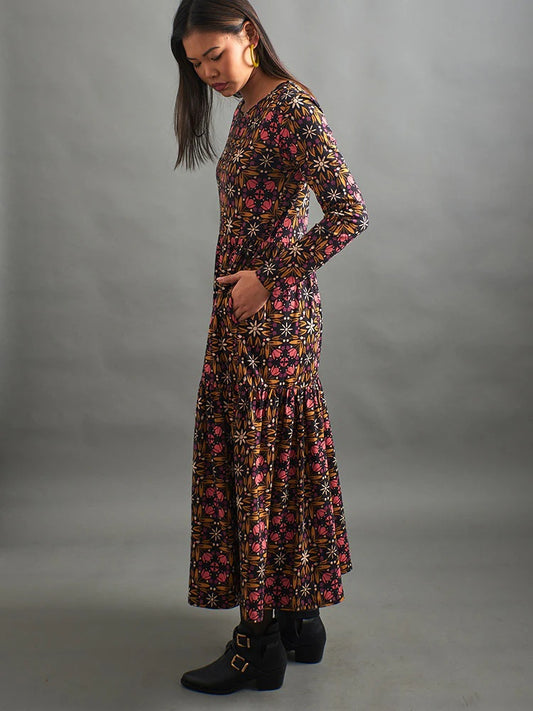 Mirah Tiered Dress - Mauve Tile