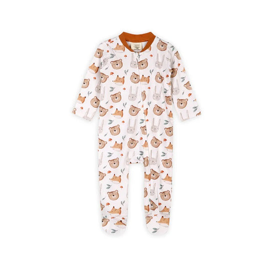Forest Animals Zippered Footie Jumpsuit