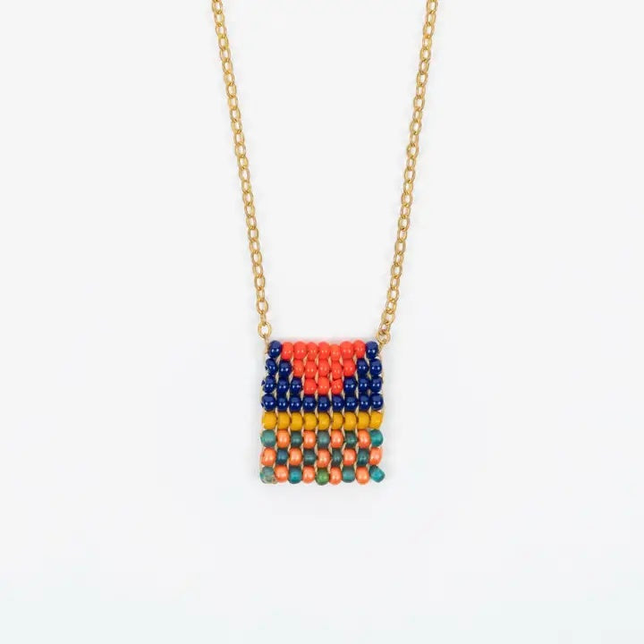 Beaded Tag Necklace - Quilt Square