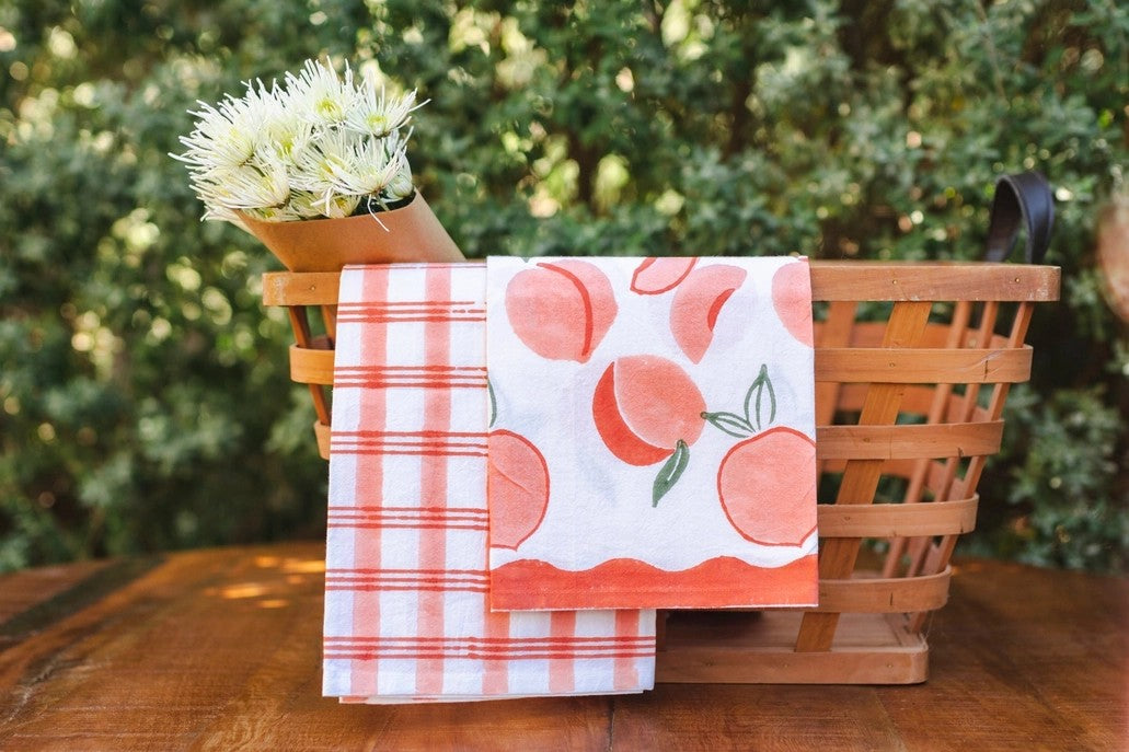 Orange & Melon Plaid Tea Towel
