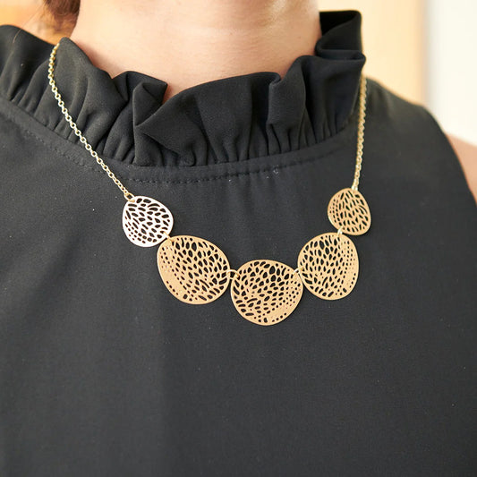Stenciled Leaf Necklace - Gold