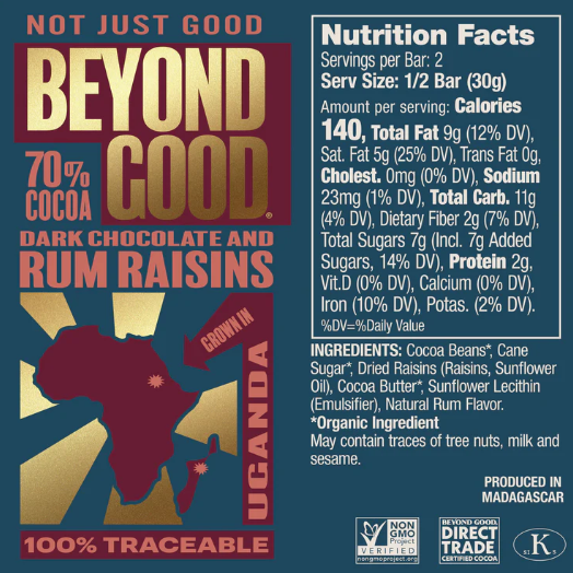 Rum Raisin 70% Dark Chocolate Bar