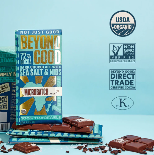 Sea Salt & Nibs 72% Dark Chocolate Bar