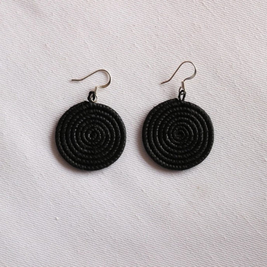 Small Woven Disc Earrings Black