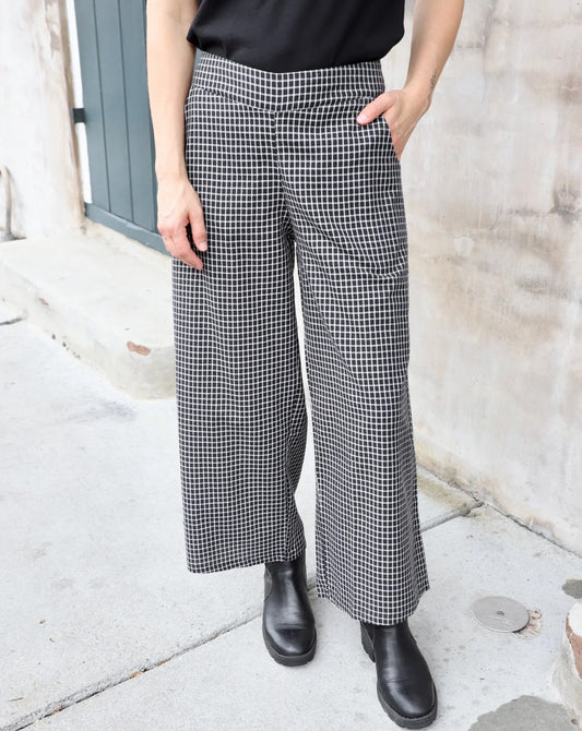 Black Gingham Cotton Crop Pants