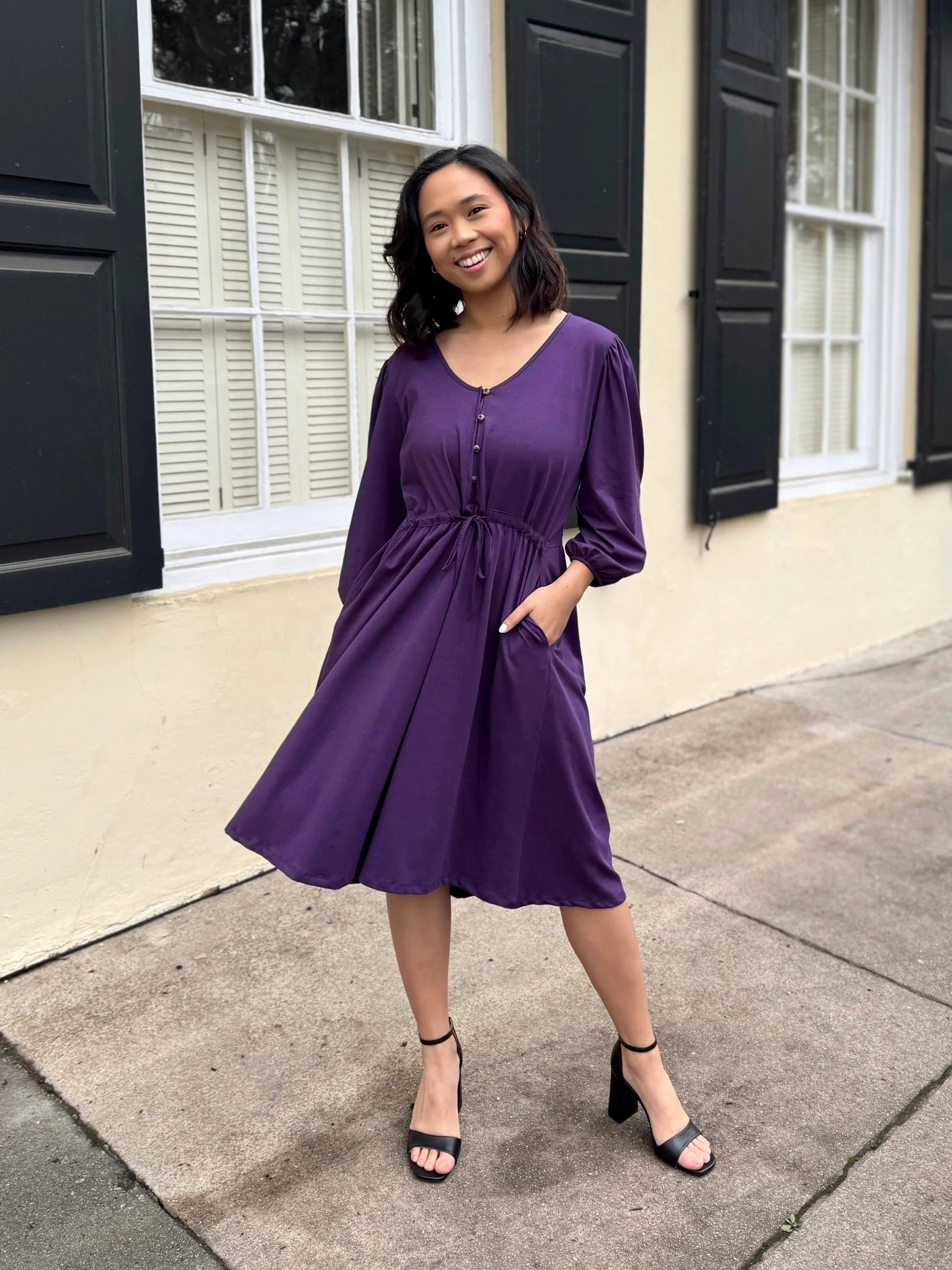 dark purple dress casual Calliope STRAPLESS A-LINE SHORT DRESS Size medium measures 53.25 Size:IT 36 - US 6 aw2024
