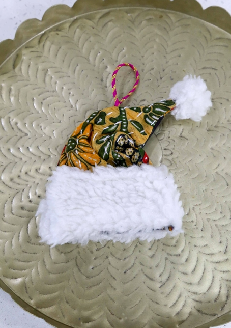 Santa Hat Kantha Christmas Ornament