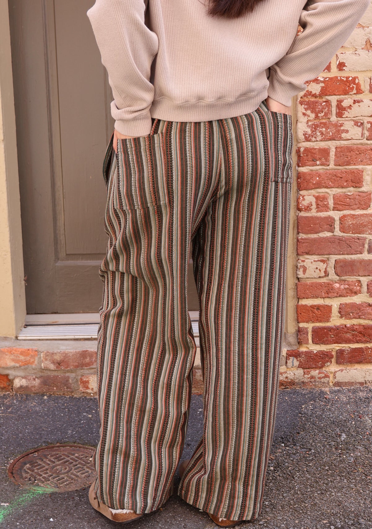 Textured Green Stripe Cotton Pant