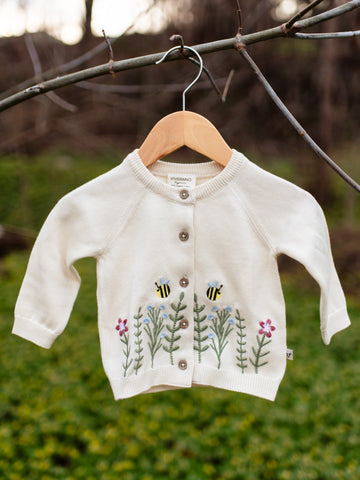 Floral Bee Embroidered Baby Sweater