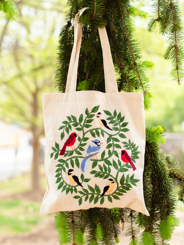 Woodland Birds Embroidered Tote Bag