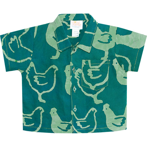 Button Down Shirt Chickens Teal