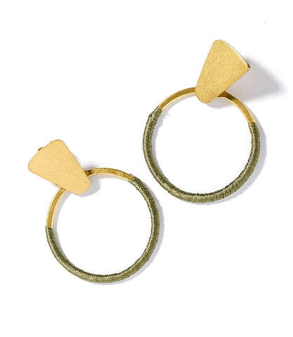 Kaia Gold Hoop Earrings With Olive Green Thread Wrapped Accent
