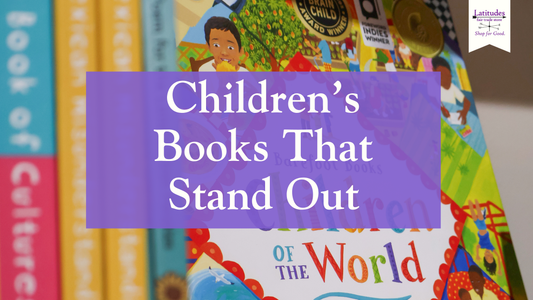 Close up of Children's books with white text in a purple box "Children's Books That Stand Out"t