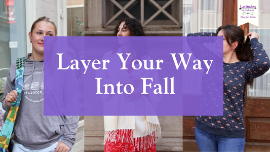 Text: Layer Your Way Into Fall, Image: 3 women dressed in long sleeve outfits 