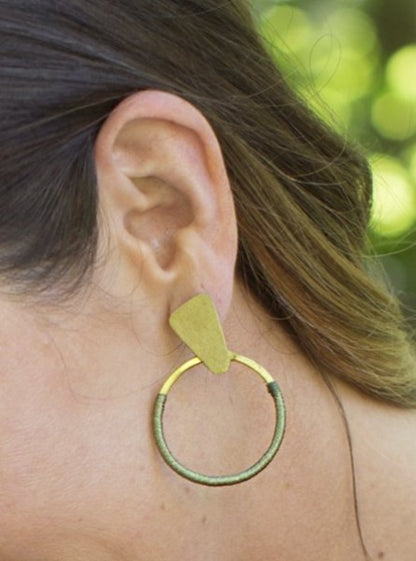 Kaia Gold Hoop Earrings in Olive Green
