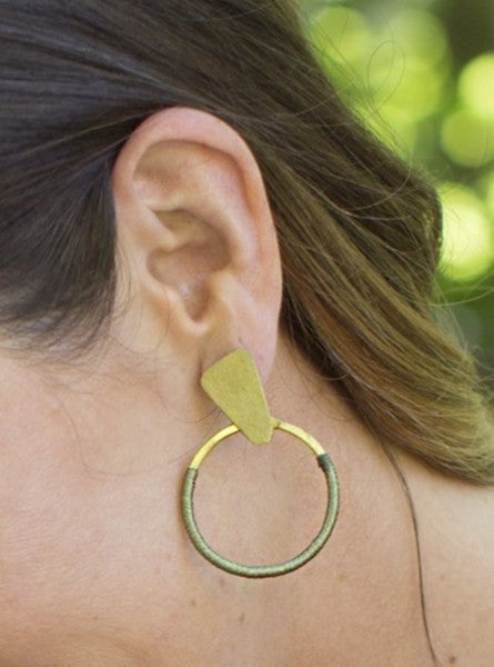 Kaia Gold Hoop Earrings in Olive Green