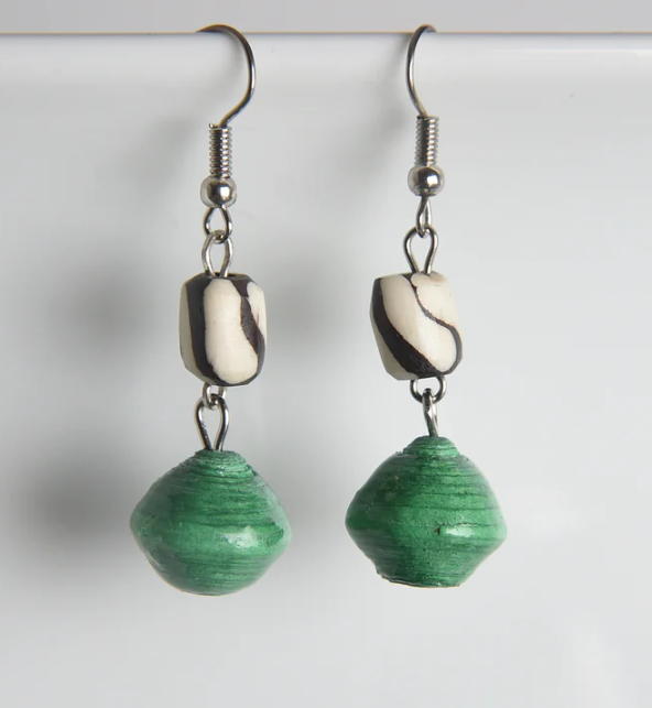 Asante Bone & Paper Earrings Green