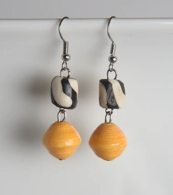 Asante Bone & Paper Earrings Mustard