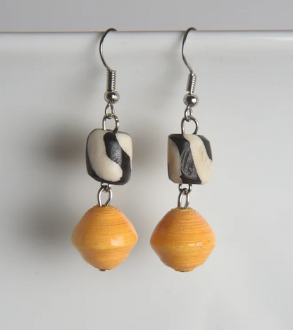 Asante Bone & Paper Earrings Mustard
