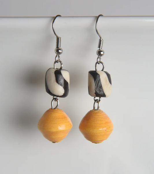 Asante Bone & Paper Earrings Mustard
