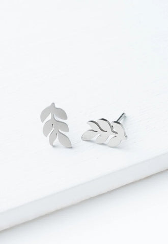 Rowen Leaf Stud Earrings - Silver