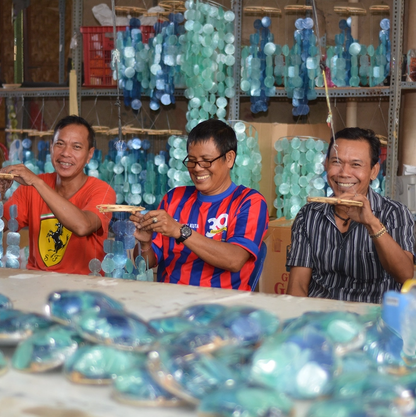Green & Blue Medium Round Capiz Chimes