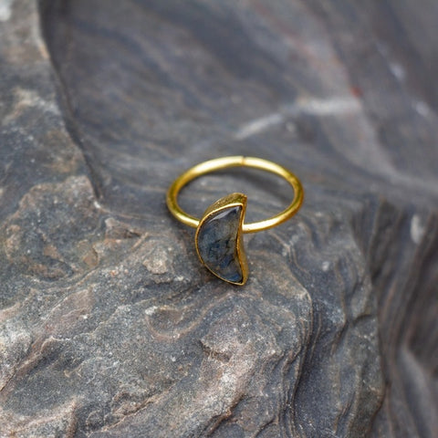 Labradorite Crescent Moon Ring