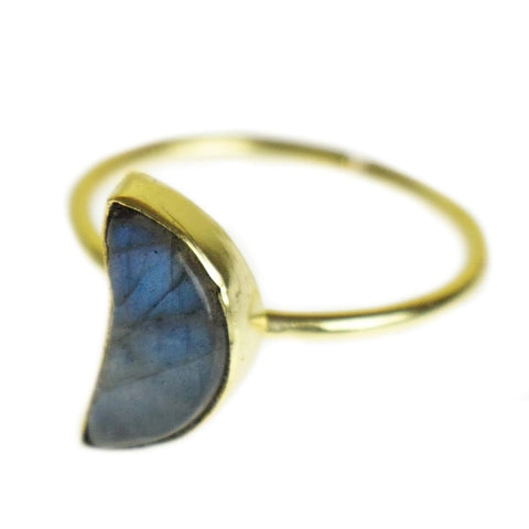 Labradorite Crescent Moon Ring