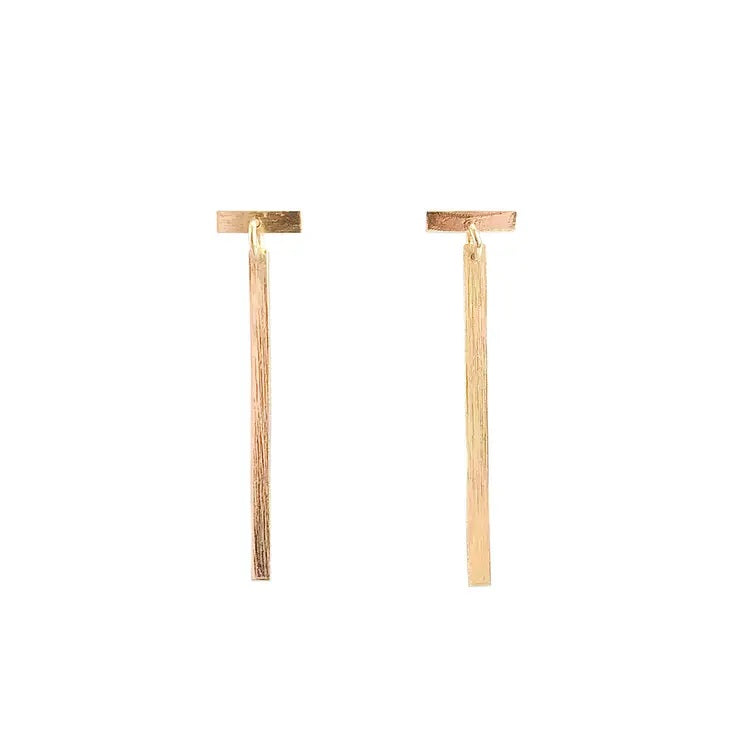 Dangling Bar Post Earrings in Gold