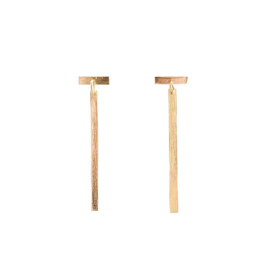 Dangling Bar Post Earrings in Gold