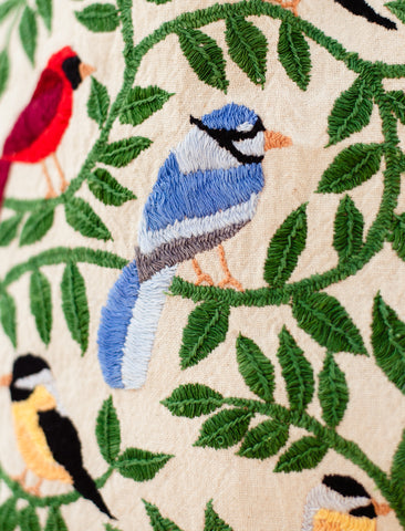 Woodland Birds Embroidered Tote Bag