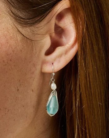 Aqua Pearl Silver Drop Earrings