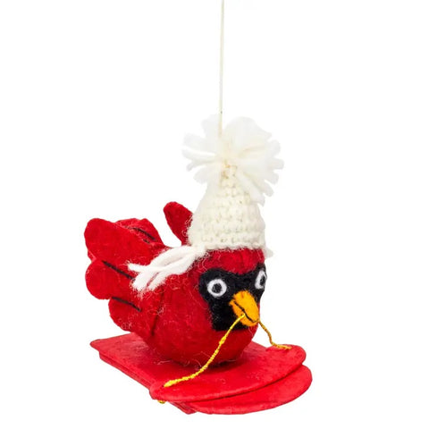 Sledding Cardinal Ornament