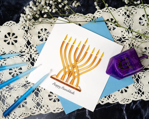 Quilled Modern Menorah Hanukkah Card