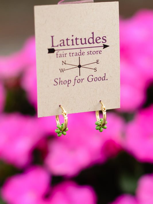 Floral Micro Hoop Earrings - Green