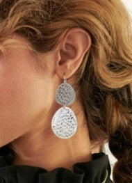 Stenciled Leaf Earrings - Silver