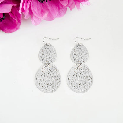 Stenciled Leaf Earrings - Silver