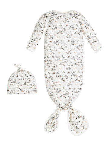 Knotted Gown & Beanie Set - Woodland Babies