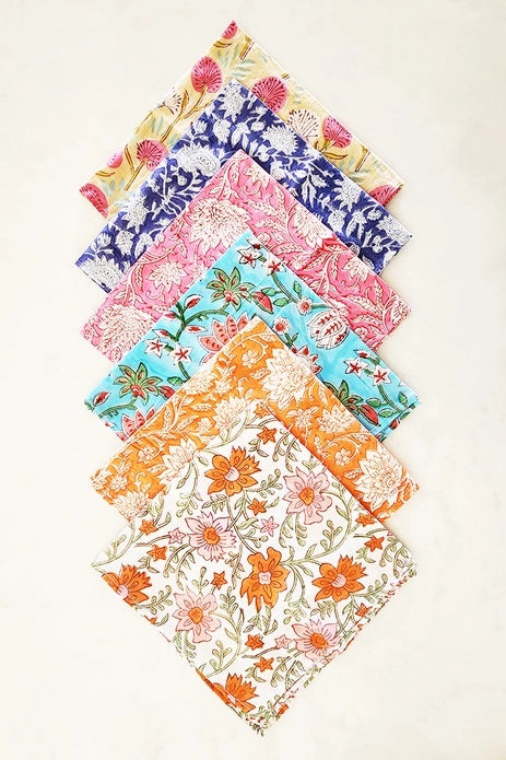 Floral Block Print Napkins - Set of 6