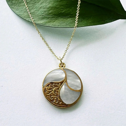 Mother of Pearl Filigree Necklace - Brass