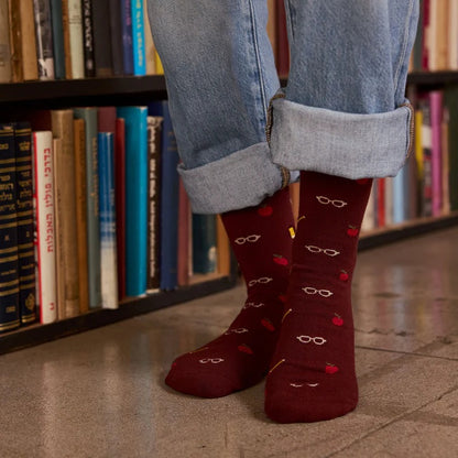 Book Socks Medium Apples & Pencils