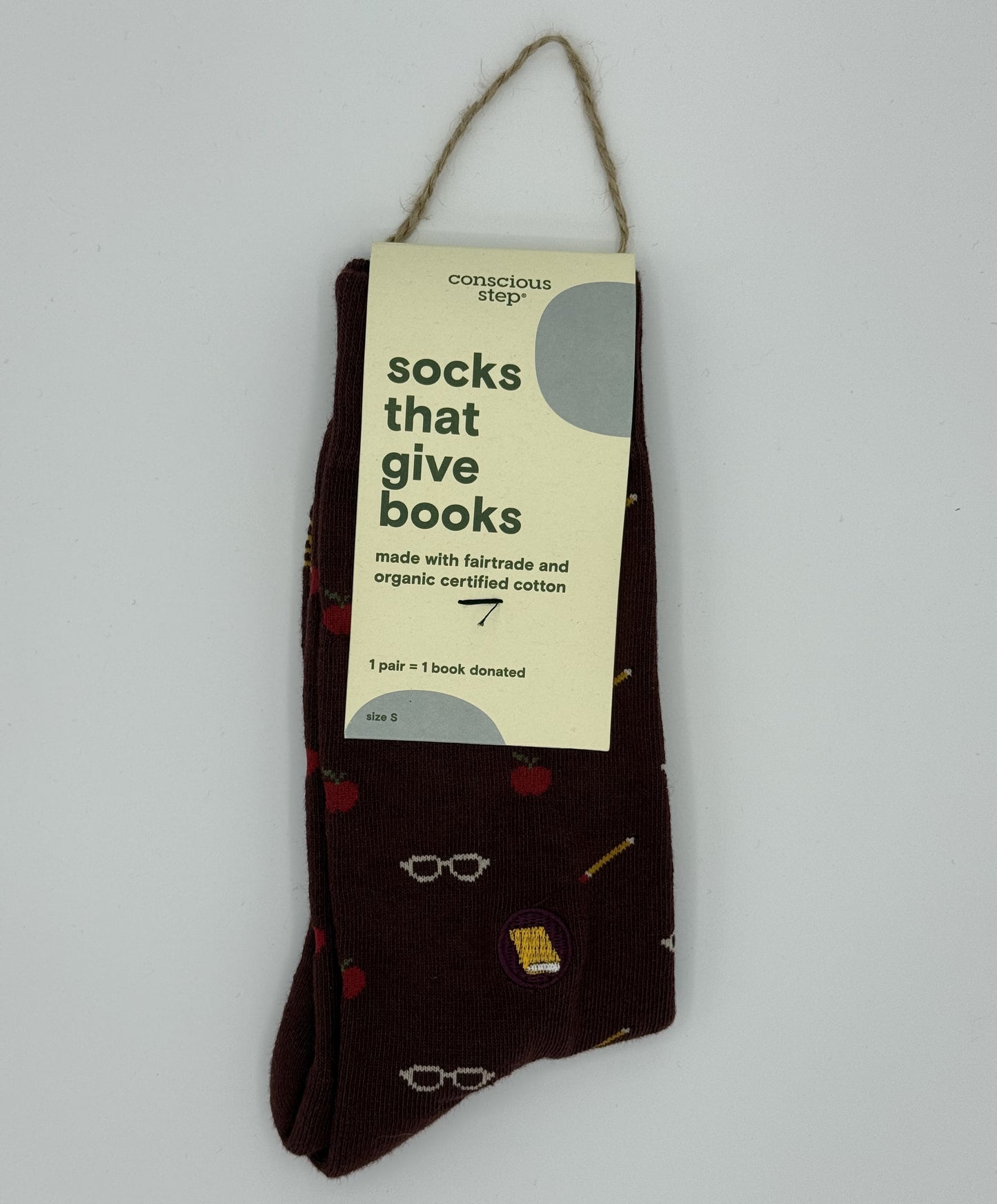 Book Socks Small Apples & Pencils
