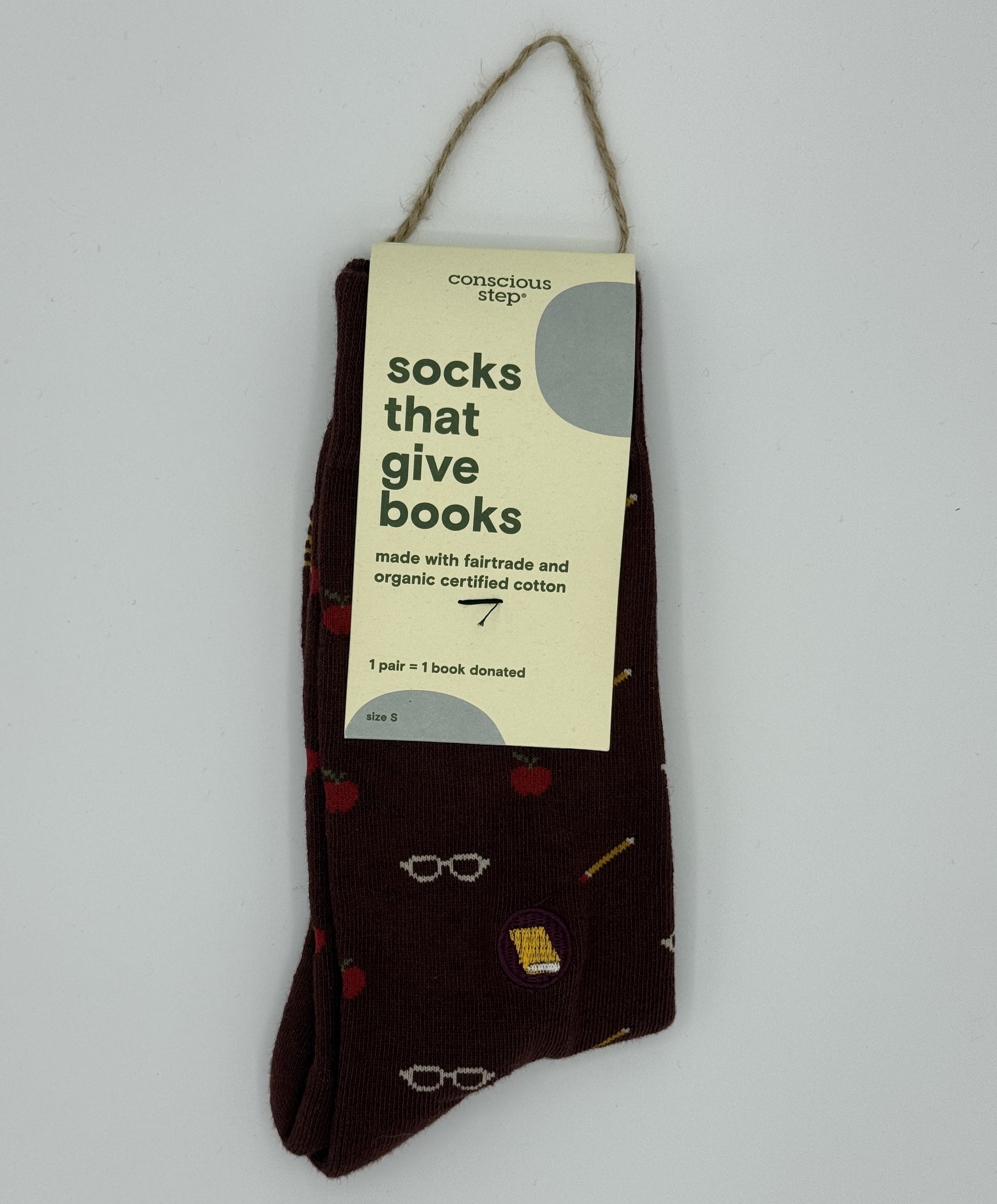 Book Socks Small Apples & Pencils